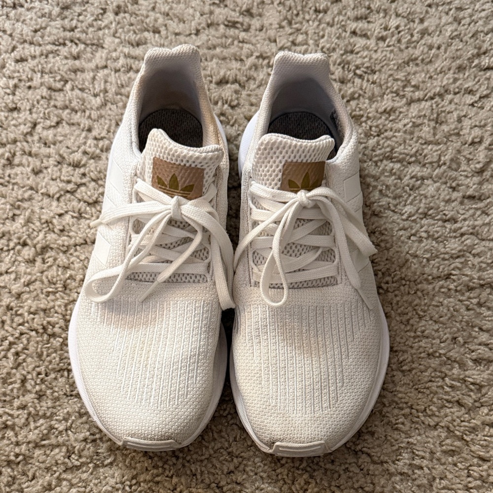 Adidas White and Gold Athletic Shoes